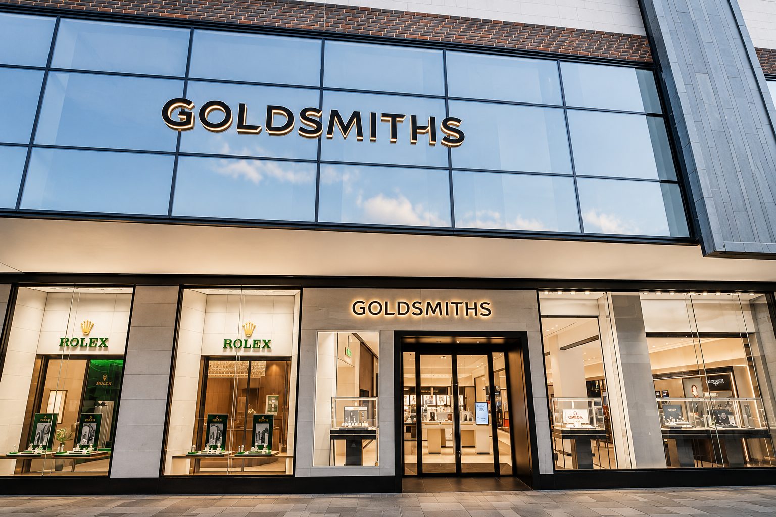 Structural glazing across a two-storey jewellers frontage