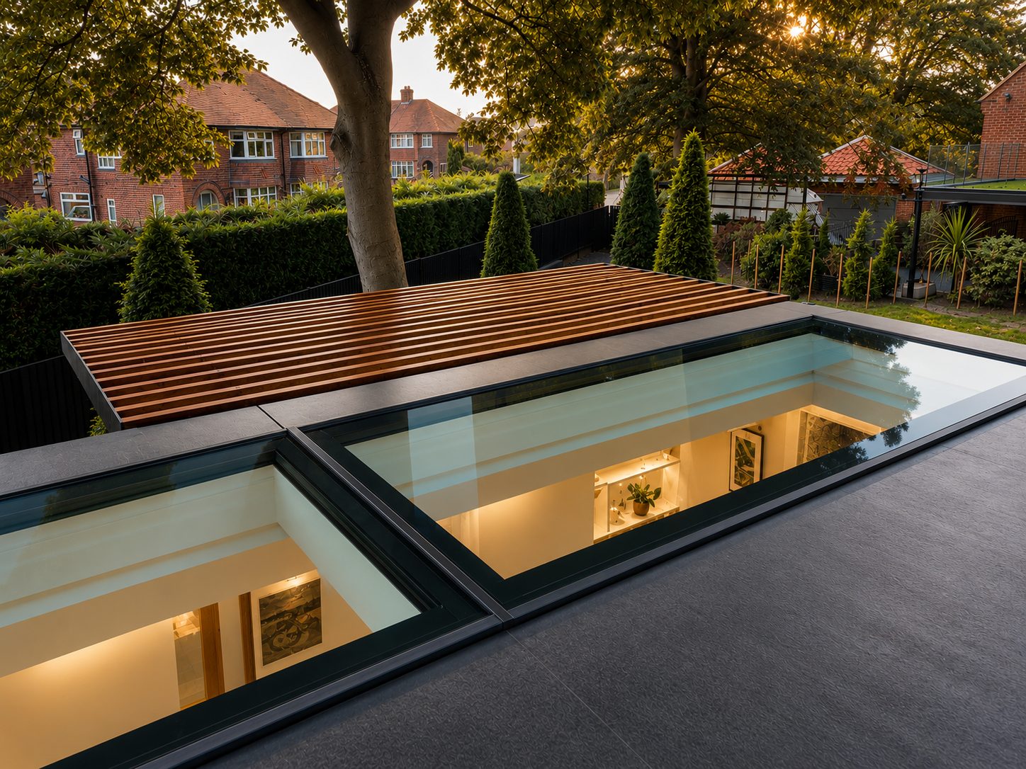 Walk-on glass rooflights over a basement lightwell